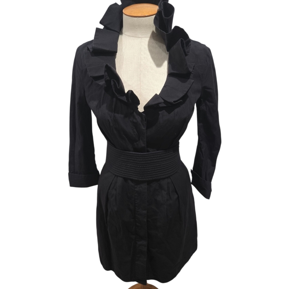 Chic Black Ruffled Long Sleeve Dress